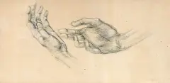 Study of hands by John Skelton, ink, sold Nov 2025