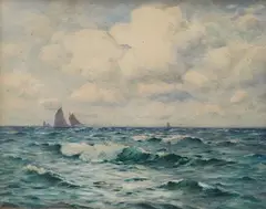 Choppy seascape by John McDougal, 1915, watercolour, sold Nov 2025