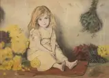 Study of a seated young girl amongst flowers by Lewis W. Helyes, pastel, sold Nov 2025