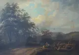 Landscape with timber cutters by Thomas Baker, oil on canvas, offered Nov 2025