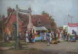 The Village Fete by William Watt Milne, oil on board, sold Nov 2025