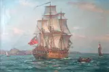 Resolution Leaving Plymouth by B. F. Gribble, oil on canvas, sold Nov 2025