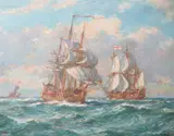 On the Way to Trafalgar by B. F. Gribble, oil on board, sold Nov 2025