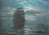 Moonlit shipping scene by B. F. Gribble, oil on board, sold Nov 2025