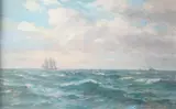 Seascape with distant boats by B. F. Gribble, oil on board, sold Nov 2025
