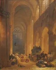 Interior of Notre Dame Cathedral, Paris by Frederick Nash, watercolour, sold Nov 2025