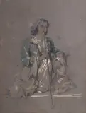 Study of a seated woman smoking an opium pipe by Amedeo Preziosi, pencil and watercolour, offered Nov 2025