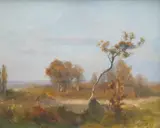 Landscape with autumnal trees by Henry G. Moon, ink, sold Nov 2025
