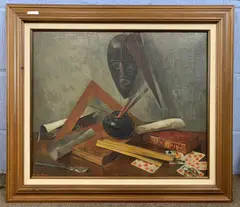 Still life interior scene by Odette De Garets, oil, sold Oct 2026