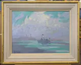 Fishing Boat off Shore by Roy Hodds, oil, sold Oct 2026