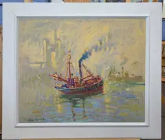 Fishing Boat at Gt Yarmouth with the Power Station in the distance by Roy Hodds, oil, sold Oct 2026