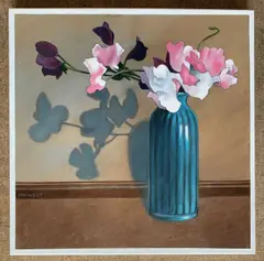 Still life of flowers in a vase by Ian West, oil, sold Oct 2026