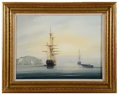Frigate in the Solent by Tim Thompson, oil on canvas, offered Feb 2020