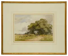 Tree line country road by Gerald Ackermann, watercolour, offered Oct 2019