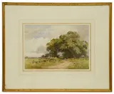 Tree line country road by Gerald Ackermann, watercolour, offered Oct 2019