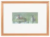 Great Crested Grebe on the nest by Trevor Boyer, gouache, offered Oct 2019