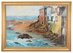 Harbour scene by Olive Henry, oil on board, offered Jul 2019