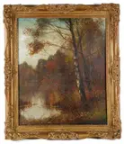 View of lake by Daniel Sherrin, oil on canvas, offered Jul 2019
