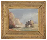 View of a coastal rock arch by J. J. M. Walton, oil on canvas, offered Jul 2019