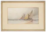 Fishing boats at sea by David Cox, watercolour, offered Jul 2019