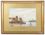 A set of four Dutch harbour views by Hermanus Koekkoek the Younger, watercolour, offered Jul 2019