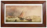 Fishing boats on a rough sea by Alfred Herbert, 1837, watercolour, offered Jul 2019