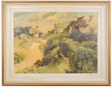 Houses in foliage by Samuel William Dodwell, oil on board, offered May 2019