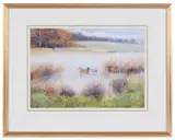 Shoveler & Gadwall on the water by R Robgent, 1981, watercolour, offered Nov 2018