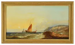 Stormy scenes with rocky coastline by William Henry Williamson, oil on canvas, offered Dec 2017