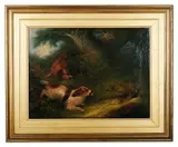 Terriers chasing a pheasant by Edward Armfield, oil on canvas, offered Dec 2017