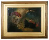 Terriers facing a fox by Edward Armfield, oil on canvas, offered Dec 2017