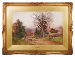 A Berkshire lane with sheep by Henry Charles Fox, 1913, watercolor, offered Dec 2017