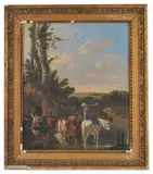 A female on horseback herding cattle in a river by Théodore Frédéric de Salmon, 1845, oil on board, offered Jun 2017
