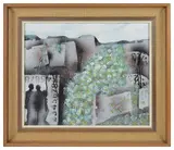 Landscape with figures and numbers by Jack Pakenham, oil on board, offered Jun 2017