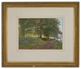 Picnic in a woody glade beside the waters edge by Edmund George Warren, 1866, watercolour and body, offered Jun 2017