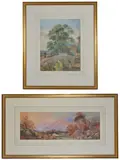 Cattle being driven over a bridge with by Thomas Charles Lesson Rowbotham, watercolour, offered Jun 2017