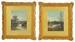 A small pair of scenes of cattle grazing and by William Frederick Hulk, oil on canvas, offered Feb 2017
