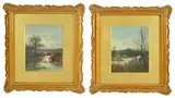 A small pair of scenes of cattle grazing and by William Frederick Hulk, oil on canvas, offered Feb 2017