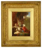 Monkey with a fiddle in a red coat stealing from the dog by Zacharie Noterman, oil on board, offered Feb 2017