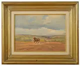 Ploughing on Dartmoor by Sally Gaywood, oil on board, offered Feb 2017