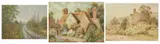 A thatched cottage with floral hedges by Herbert George, watercolour, offered Feb 2017