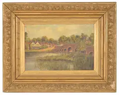 Fishing by a viaduct by F. W. Hart, oil on canvas, offered Dec 2016