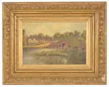 Fishing by a viaduct by F. W. Hart, oil on canvas, offered Dec 2016