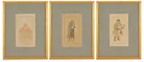 British three framed illustrations of characters from by Joseph Clayton Clark, ink and watercolour, offered Dec 2016