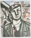 British Man with a cigarette etching by Peter Howson, etching, offered Dec 2016
