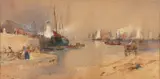 Fishing harbour scene by Thomas Bush Hardy, watercolour, offered Feb 2016