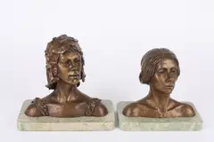 BritishA pair of bronze busts of the dancers Nijinsky and Pavlova by David Cornell, bronze, offered Feb 2016