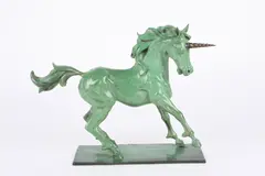 BritishA green patinated bronze model of a unicorn by David Cornell, 1986, bronze, offered Feb 2016