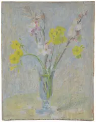 Oxalis and almond by Dod Procter, oil on board, sold Jul 2015