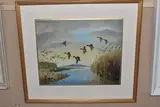Mallards in flight by Ralston Gudgeon, oil on canvas board, sold Apr 2025
